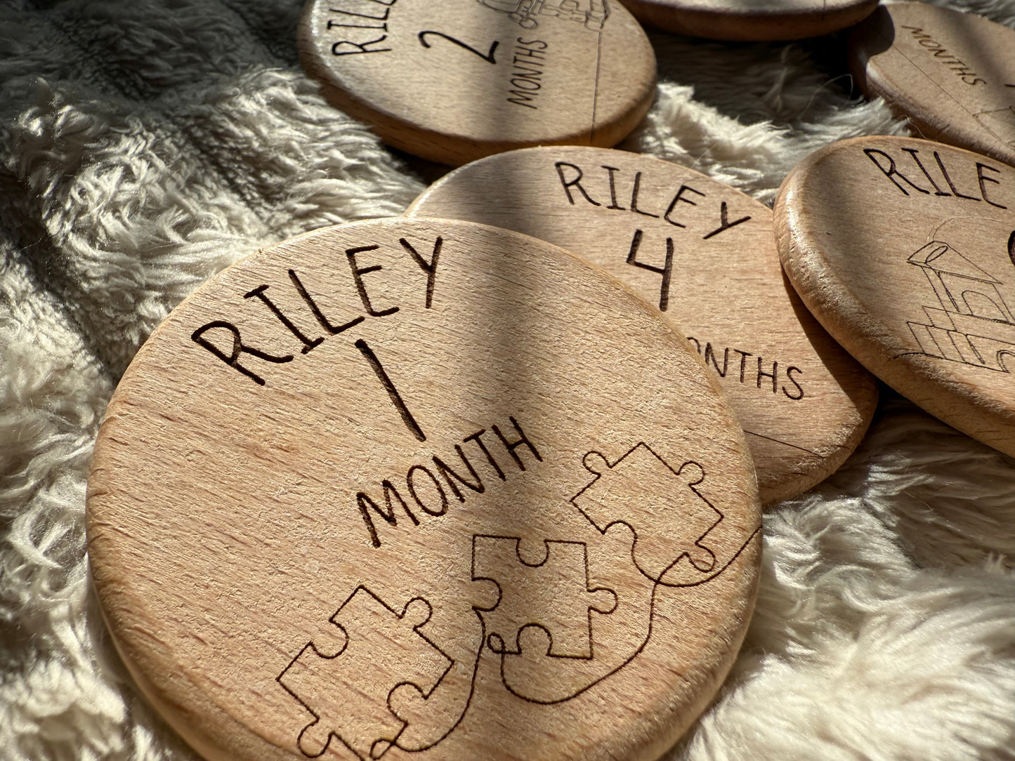 Personalised Month By Month Milestone Wooden Tiles