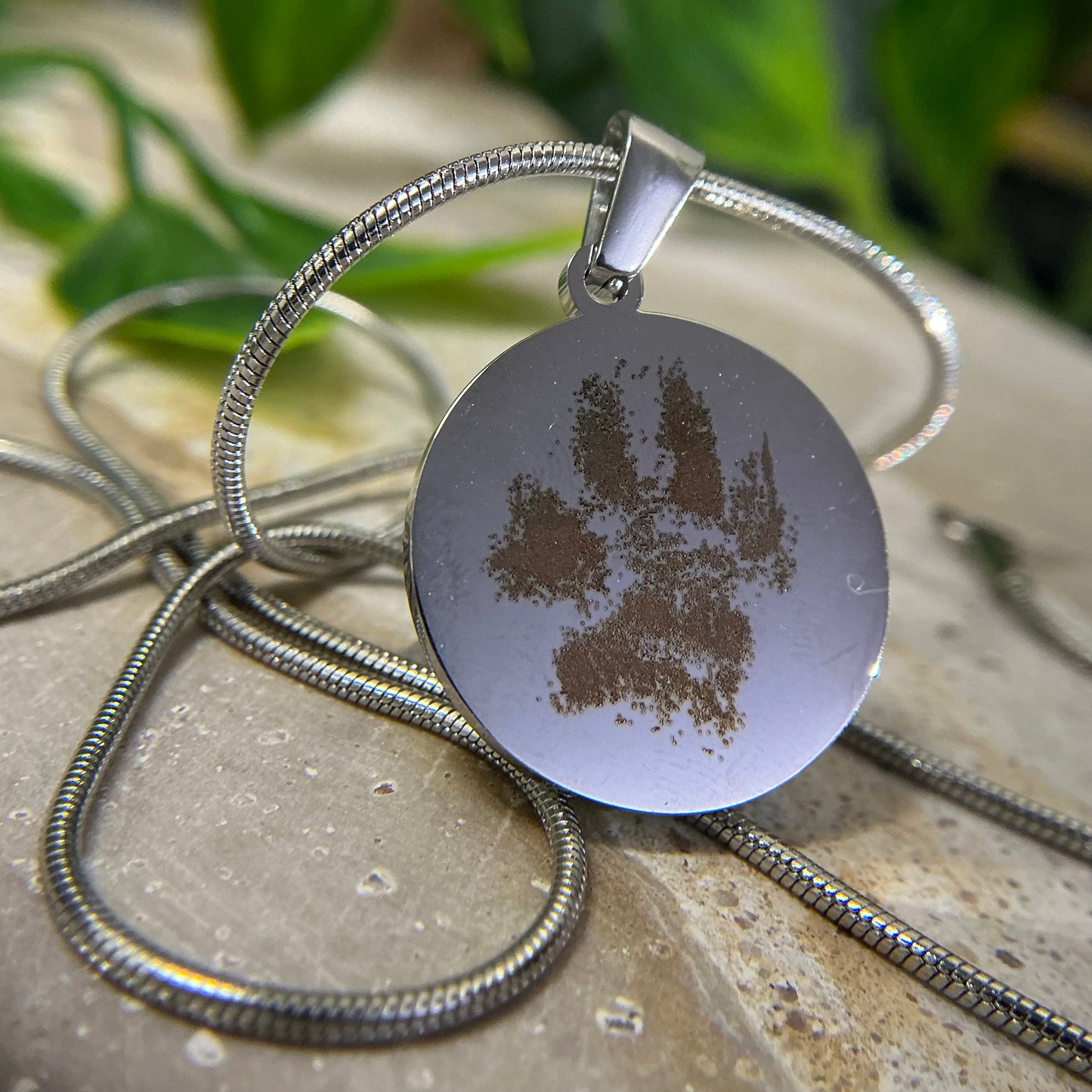 Pawprint Engraved - Circle Pendant Necklace | Pet Keepsakes