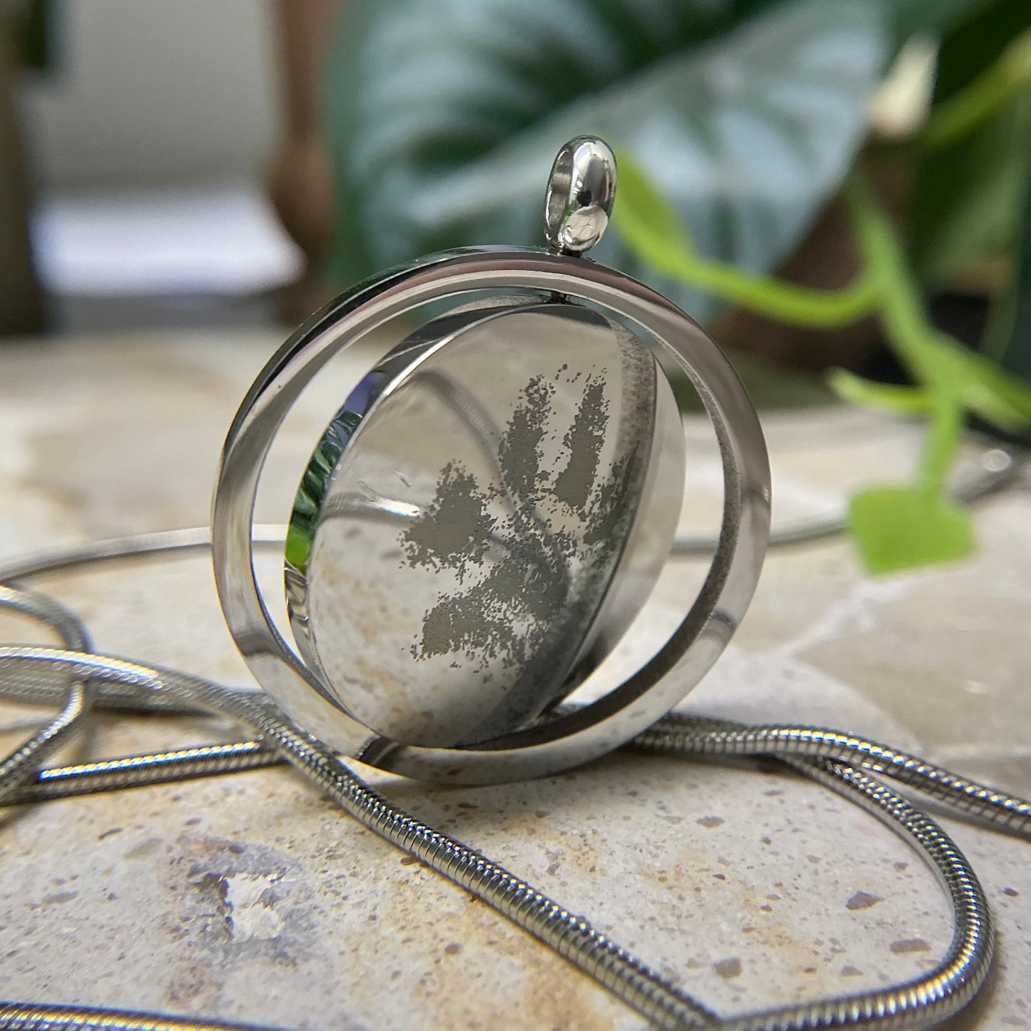 Pawprint Engraved - Rotating Circle Pendant Necklace | Pet Keepsakes