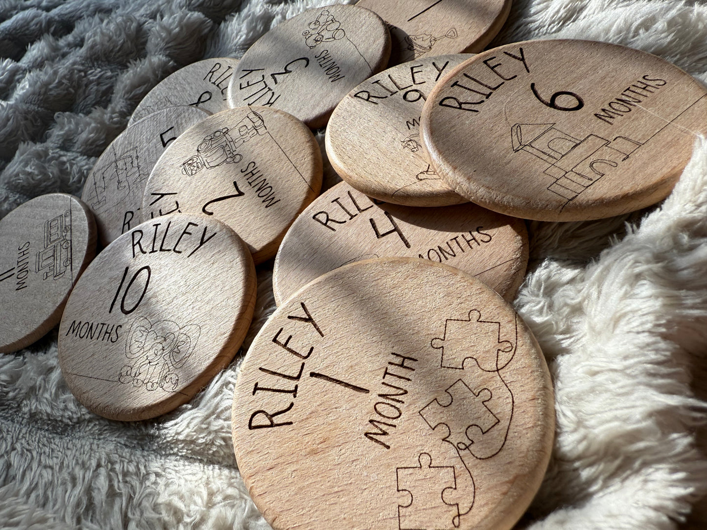 Personalised Month By Month Milestone Wooden Tiles